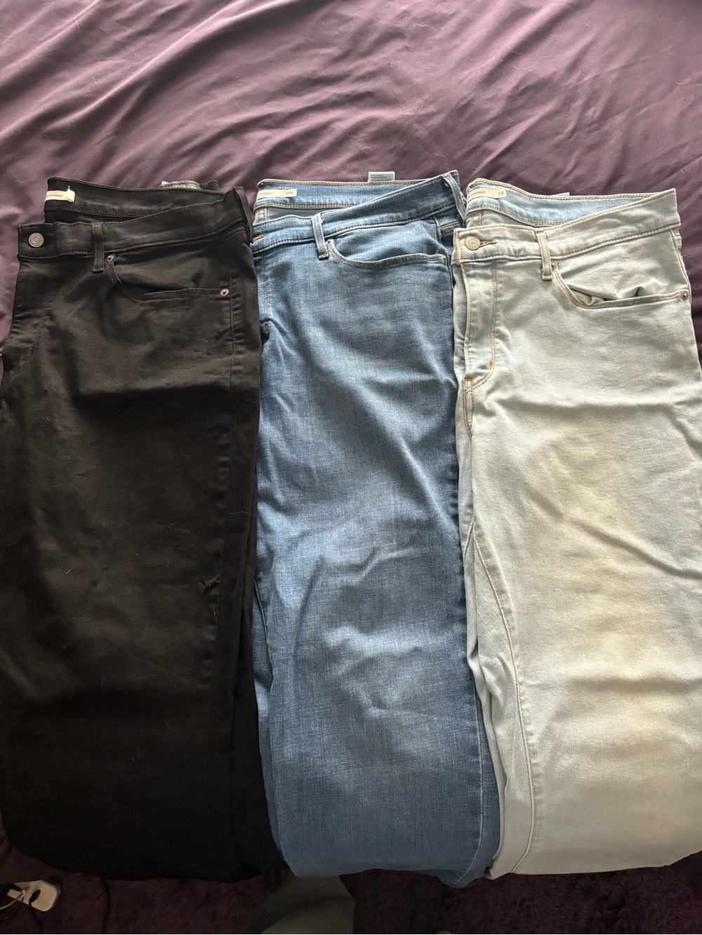Levi's Straight Leg Jeans Trio - size 16 Black, Medium Blue, Light Blue